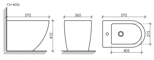картинка CN4005 Напольное биде METROPOL Rimless, 1 отверстие под смеситель, с крепежом от магазина Сантехстрой