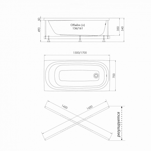 картинка Ванна акриловая Niagara Brava NG-B15070 (150х70х35) от магазина Сантехстрой