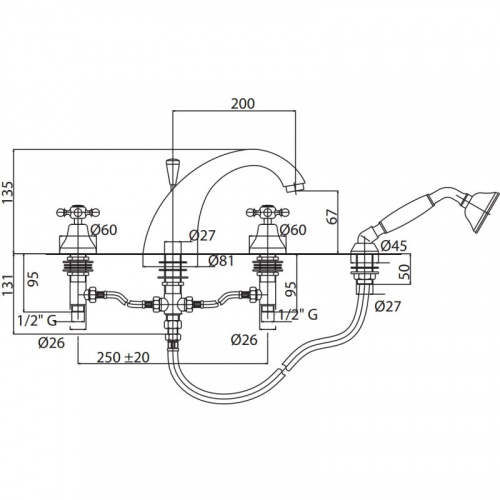 фото смеситель на борт ванны золото 24 карат cezares lord lord-bvd-03/24-bi
