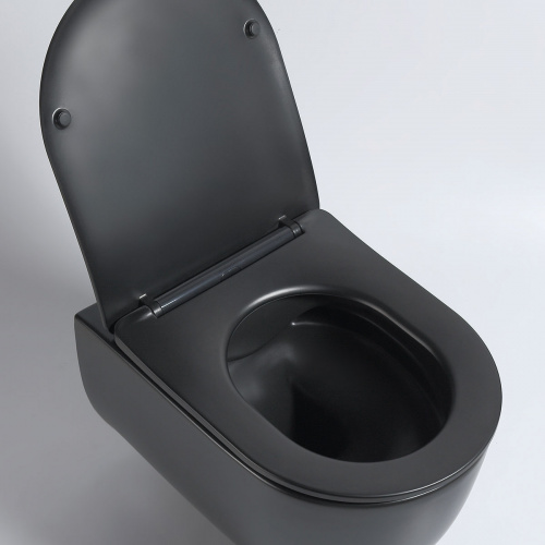 картинка Унитаз подвесной Evo VT1-34SMB безободковый, цвет белый, ультратонкое soft-close сиденье, черный матовый от магазина Сантехстрой
