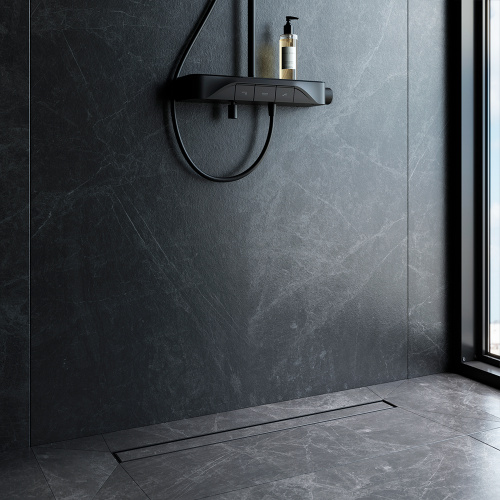 картинка W01SC-U11-080-04BM MasterFlow Трап для душа линейный универс затвор Tile 80см цвет черн мат от магазина Сантехстрой