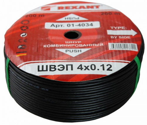 картинка Кабель ШВЭП (ШСм,  4x0,12 мм²,  200 м,  черный,  REXANT от магазина Сантехстрой