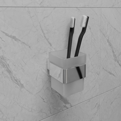 картинка Стакан для зубных щёток Lemark SMOOTH LINE с держателем, хром (9731013) от магазина Сантехстрой