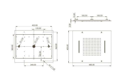 картинка Встраиваемый головной душ 45х30 метал, хром от магазина Сантехстрой
