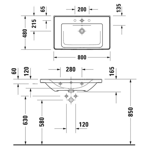 картинка Duravit D-Neo Раковина накладная 800х480  мм, с переливом, с 1 отв. под смеситель,  с WonderGliss, цвет: белый от магазина Сантехстрой