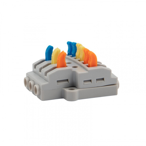 картинка Клемма СМК 3х2 проходная разветвительная 3 полюса,  с монтажной площадкой (1 ввод,  2 вывода на полюс) (50 шт. /уп. ) REXANT от магазина Сантехстрой