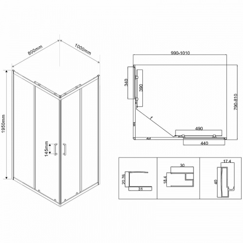 картинка Душевой уголок Vincea City 100х80 VSS-5CT8010CLB профиль Черный стекло прозрачное от магазина Сантехстрой