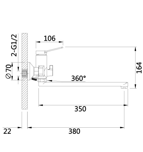 фото смеситель для ванны и душа d-lin d147364 с длинным изливом 350 мм, хром