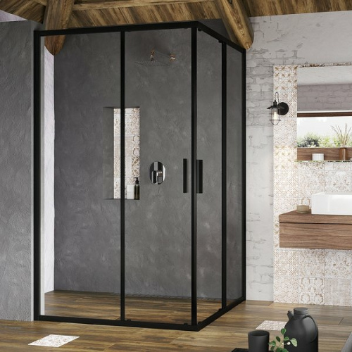 картинка Душевая дверь Ravak Blix Slim BLSRV2K-80 X1XM40300Z1 профиль Черный стекло Transparent от магазина Сантехстрой