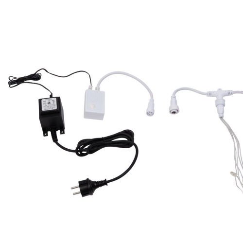 картинка Гирлянда светодиодная Занавес (Дождь),  2х3м,  240 LED БЕЛЫЙ,  прозрачный ПВХ,  IP65, эффект водопада,  24В,  не соединяется (трансформатор в комплекте) от магазина Сантехстрой