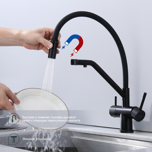 картинка Смеситель Splenka для кухни со съемным гибким изливом, с магнитным фиксатором излива, с подключением фильтра питьевой воды (S70.62.06) от магазина Сантехстрой