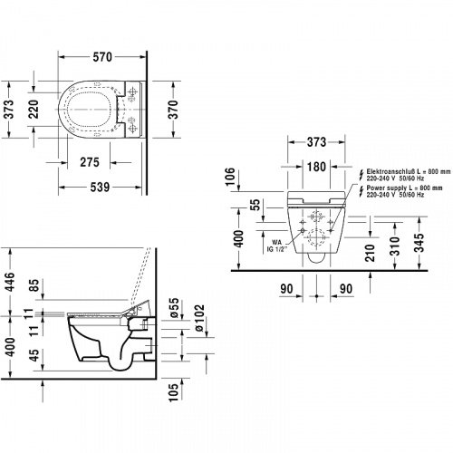 картинка DURAVIT Me by Starck Унитаз подвесной безободковый 570х370 мм,  для крышки-биде Sensowash, с креплением, цвет белый от магазина Сантехстрой