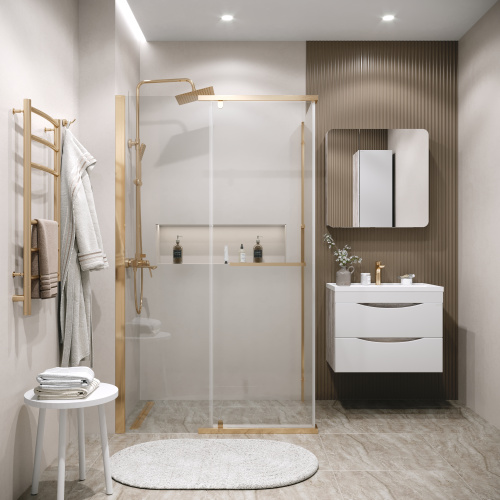 картинка Душевое ограждение Grossman Pragma 100.K33.03.100.32.00-200.K33.03.90.32.00 (100х90х195) распашная,золото сатин,стекло прозрачное,2 места от магазина Сантехстрой