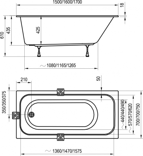 картинка Акриловая ванна Ravak Chrome Slim 150x70 C721300000 без гидромассажа от магазина Сантехстрой