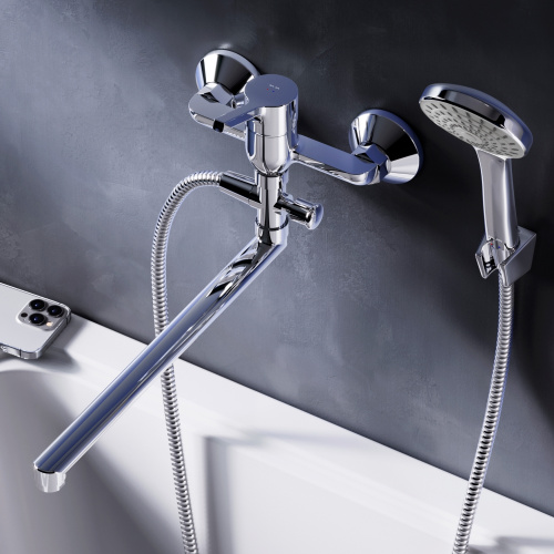 фото f85b90100 x-joy s, смеситель д/ванны/душа, излив 325 мм, душевой набор, хром, шт