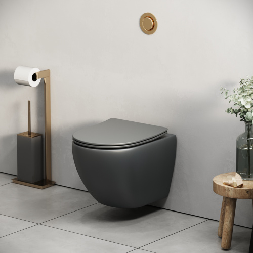 картинка Унитаз подвесной Grossman GR-4455GMSQ (485х360х320) безободковый,смыв торнадо,серый матовый с тонкой крышкой,микролифт,1 место от магазина Сантехстрой