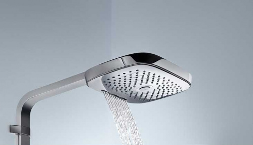 картинка HG Raindance Select E Душевая система Showerpipe: верх.душ 300 3jet, ручн.душ, шланг, термостат с полочкой, цвет: хром от магазина Сантехстрой