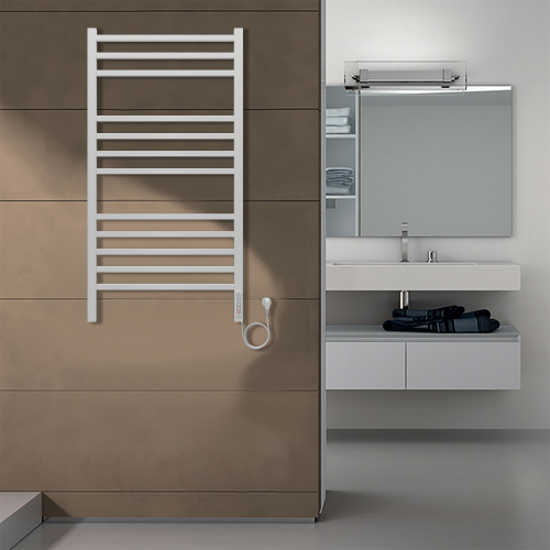картинка Полотенцесушитель электрический AZARIO ANCONA 500/1000 квадрат, 12 секций, диммер справа, белый (AZ71850W) от магазина Сантехстрой