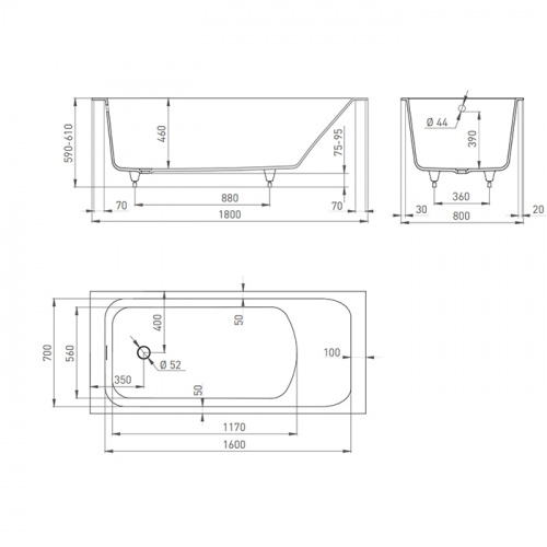 картинка Salini ORLANDA Встраиваемая ванна 1800х800х600мм, прямоуг. чаша, мат-л: S-Sense, глянцевый, белый (без слива-перелива!) от магазина Сантехстрой