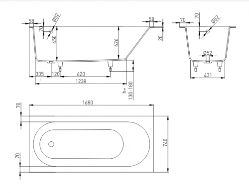 картинка Ванна встраеваемая ORION 168x74 Soft Rock от магазина Сантехстрой