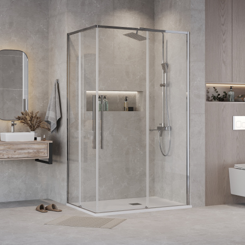 картинка Душевое ограждение Grossman Galaxy 1/2.K33.01.11.10.00-1/2.K33.01.80.10.00 (110х80х195) раздвижная,хром,стекло прозрачное,2 места от магазина Сантехстрой