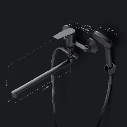 фото f90a90122 gem, смеситель д/ванны/душа, излив 325 мм, душевой набор, черн, шт