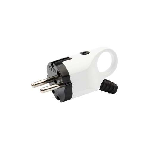 картинка Вилка Евро угловая с з/к 16А с ушком (кольцом) бело-черная REXANT от магазина Сантехстрой