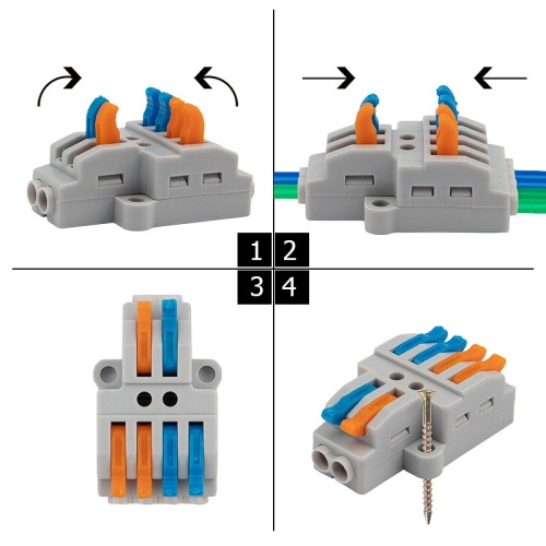 картинка Клемма СМК 2х2 проходная разветвительная 2 полюса,  с монтажной площадкой (1 ввод,  2 вывода на полюс) (50 шт. /уп. ) REXANT от магазина Сантехстрой