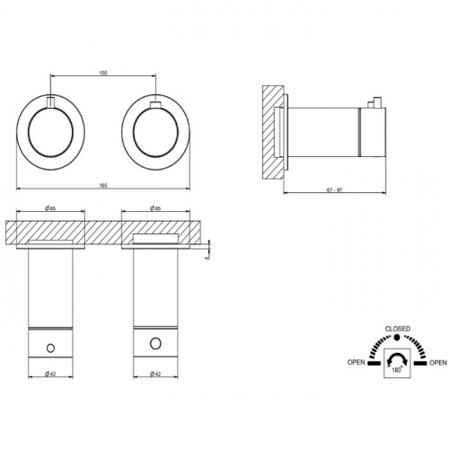 картинка GESSI 316 Смеситель для душа встраиваемый, термостатический, с переключателем на 2 положения, внешняя часть, цвет Steel Brushed от магазина Сантехстрой