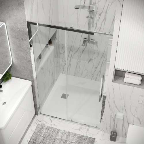 картинка Дверь в нишу Grossman Cosmo 100.K33.02.100.10.00 (100х195) хром,стекло прозрачное,раздвижная, 1 место от магазина Сантехстрой