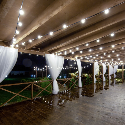 картинка Уличная гирлянда Лофт,  черный каучук,  20 прозрачных ламп х 5 LED,  влагостойкая IP44 от магазина Сантехстрой