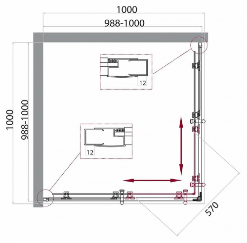 картинка Душевой уголок BelBagno Uno 100х100 UNO-195-A-2-100-C-NERO профиль Черный матовый стекло прозрачное от магазина Сантехстрой
