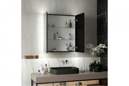 картинка Зеркало-шкаф Reflection Black led 760x850 RF2002BL от магазина Сантехстрой