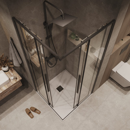 картинка Душевая перегородка 1/2 Grossman Galaxy 1/2.K33.01.70.21.00 (70х195) черный матовый,стекло прозрачное, 1 место от магазина Сантехстрой