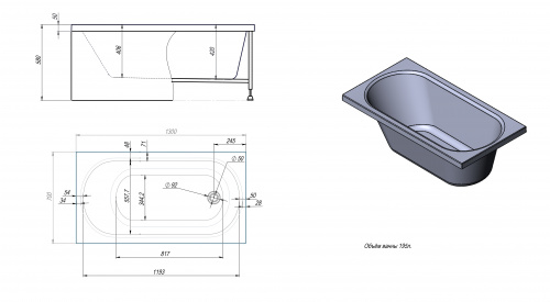 картинка Акриловая ванна TIMO ROHA 1300*700*580 (ROHA1370) от магазина Сантехстрой