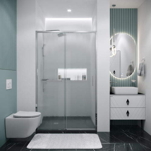 картинка Дверь в нишу 100.K33.05.130.10.02 Style (130*195) хром, стекло шиншилла, 1 место от магазина Сантехстрой