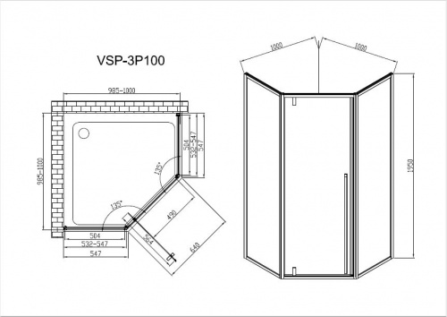 картинка Душевой уголок Vincea vsp-3p100clb от магазина Сантехстрой