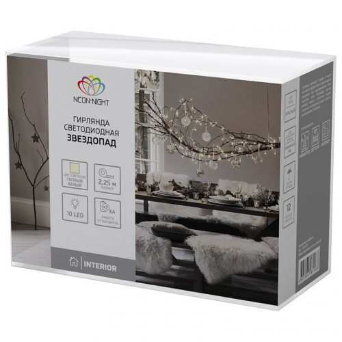 картинка Гирлянда светодиодная Звездопад красная 10 LED,  2,25 м,  прозрачный ПВХ,  теплый белый свет свечения,  2 х АА (батарейки не в комплекте) NEON-NIGHT от магазина Сантехстрой