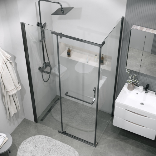 картинка Боковая стенка Grossman Pragma 200.K33.03.90.42.00 (90х195) графит сатин,стекло прозрачное, 1 место от магазина Сантехстрой