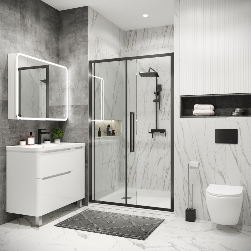 картинка Дверь в нишу 100.K33.02.140.42.00 Cosmo (140*195) графит сатин, стекло прозрачное, 1 место от магазина Сантехстрой