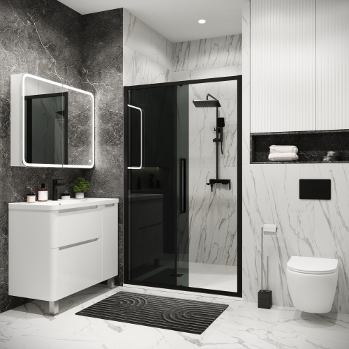 картинка Дверь в нишу Grossman Cosmo 100.K33.02.130.21.10 (130х195) черный матовый,стекло тонированное,раздвижная, 1 место от магазина Сантехстрой