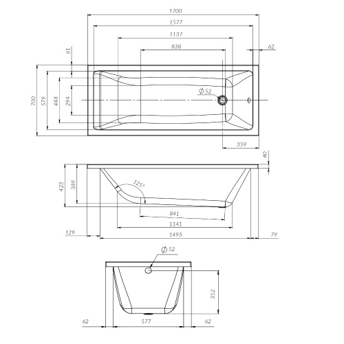 картинка W93A-170-070W-A Gem ванна акриловая 170x70 см от магазина Сантехстрой