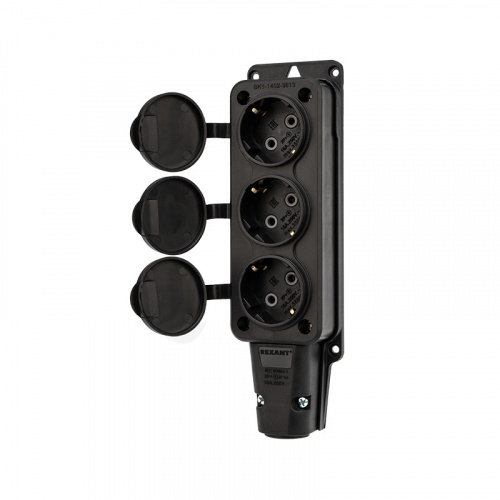 картинка Розетка штепсельная трехместная влагозащищенная,  с/з,  16 А,  IP54 каучук REXANT от магазина Сантехстрой