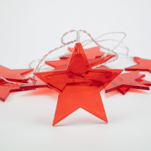 картинка Гирлянда светодиодная Звездопад красная 10 LED,  2,25 м,  прозрачный ПВХ,  теплый белый свет свечения,  2 х АА (батарейки не в комплекте) NEON-NIGHT от магазина Сантехстрой