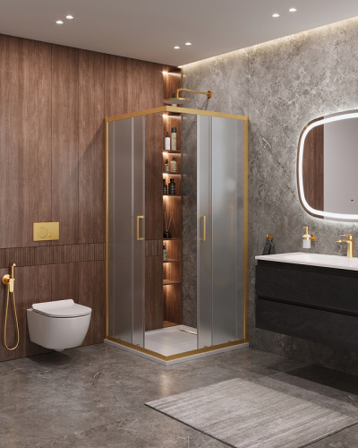 картинка Душевой уголок Cezares Molveno 90x90 MOLVENO-A-2-90-P-BORO профиль Брашированное золото стекло рифленое от магазина Сантехстрой