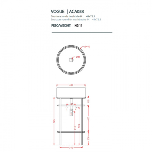 картинка Artceram VOGUE Металическая структура Ø44хh72,5см для раковин Rombo, Millerighe and Atelier, цвет: белый матовый от магазина Сантехстрой