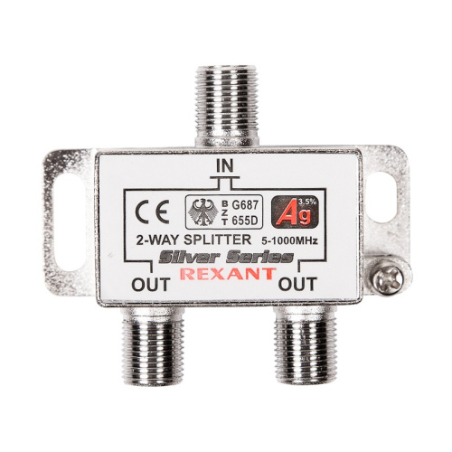 картинка Делитель ТВ х 2 + 3шт.  F BOX 5-1000МГц Silver REXANT от магазина Сантехстрой