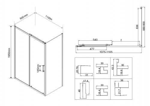 картинка Душевой уголок City VSR-5CT9011CLB, 1100*900, черный, стекло прозрачное от магазина Сантехстрой