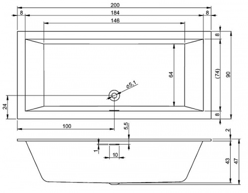 картинка Акриловая ванна Riho Rething Cubic 200х90 B110001005 (BR1200500000000) без гидромассажа от магазина Сантехстрой