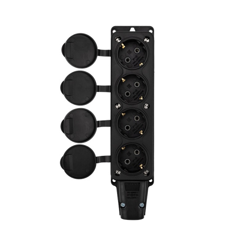 картинка Розетка штепсельная четырехместная влагозащищенная,  с/з,  16 А,  IP54 каучук REXANT от магазина Сантехстрой